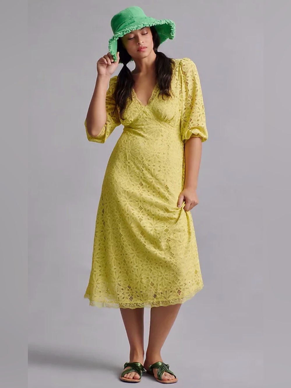 NWT Anthropologie Chartreuse Lace Midi dress